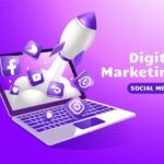 Premium Vector _ Social media marketing with laptop and boost rocket